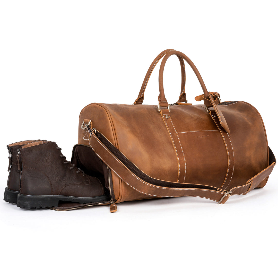 BOSTANTEN Duffle Bags Genuine Leather Travel Bag Gym Extra Large Overnight Weekender Luggage Brown - BOSTANTEN