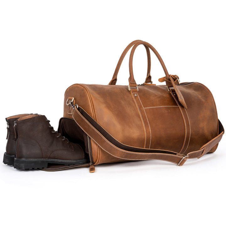 BOSTANTEN Duffle Bags Genuine Leather Travel Bag Gym Extra Large Overnight Weekender Luggage Brown - BOSTANTEN