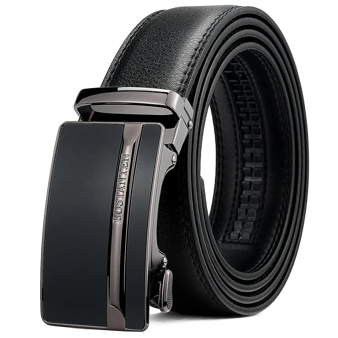 Bostanten Mens Black Leather Belt Without Holes Suit With Waist Belt - BOSTANTEN