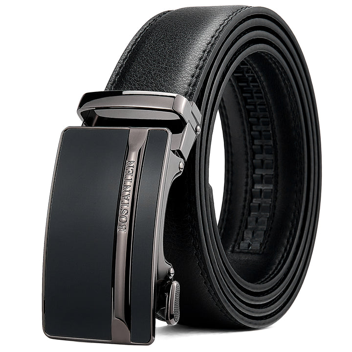 Bostanten Mens Black Leather Belt Without Holes Suit With Waist Belt - BOSTANTEN