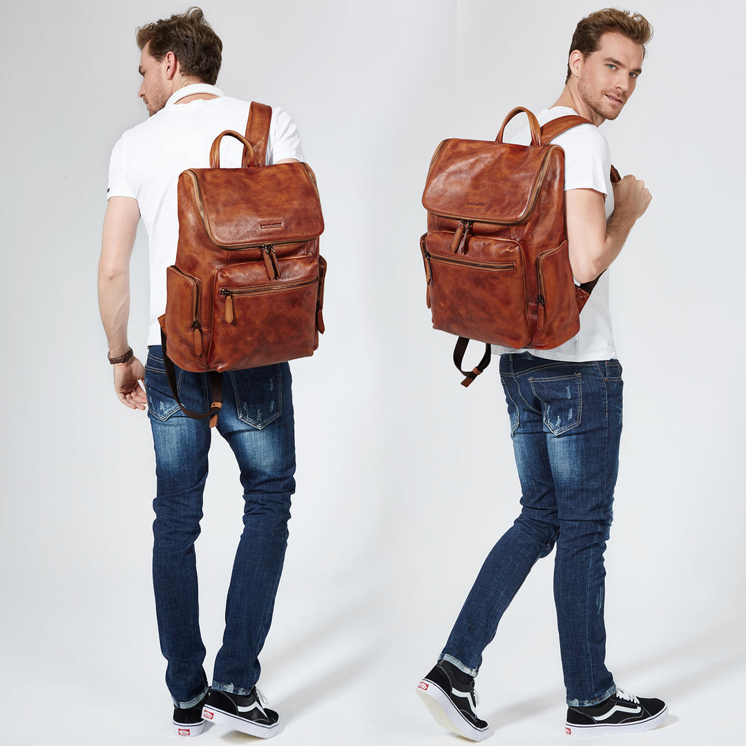 BOSTANTEN Leather Backpack 15.6 inch Laptop Backpack Vintage Travel Office Bag Large Capacity School Shoulder Bag - BOSTANTEN