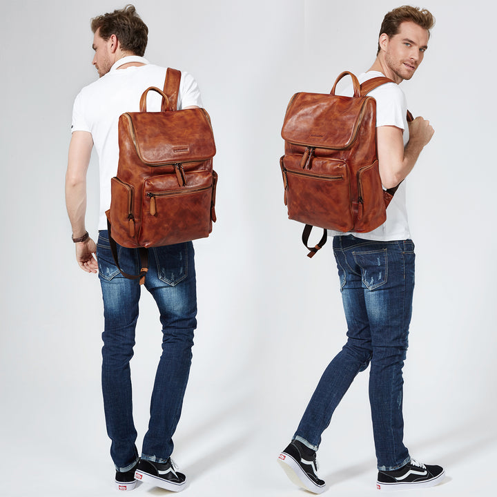 BOSTANTEN Leather Backpack 15.6 inch Laptop Backpack Vintage Travel Office Bag Large Capacity School Shoulder Bag - BOSTANTEN