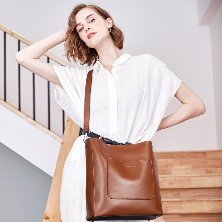BOSTANTEN Handbags for Women Genuine Leather Designer Hobo Tote Purses Shoulder Crossbody Bucket Bags - BOSTANTEN