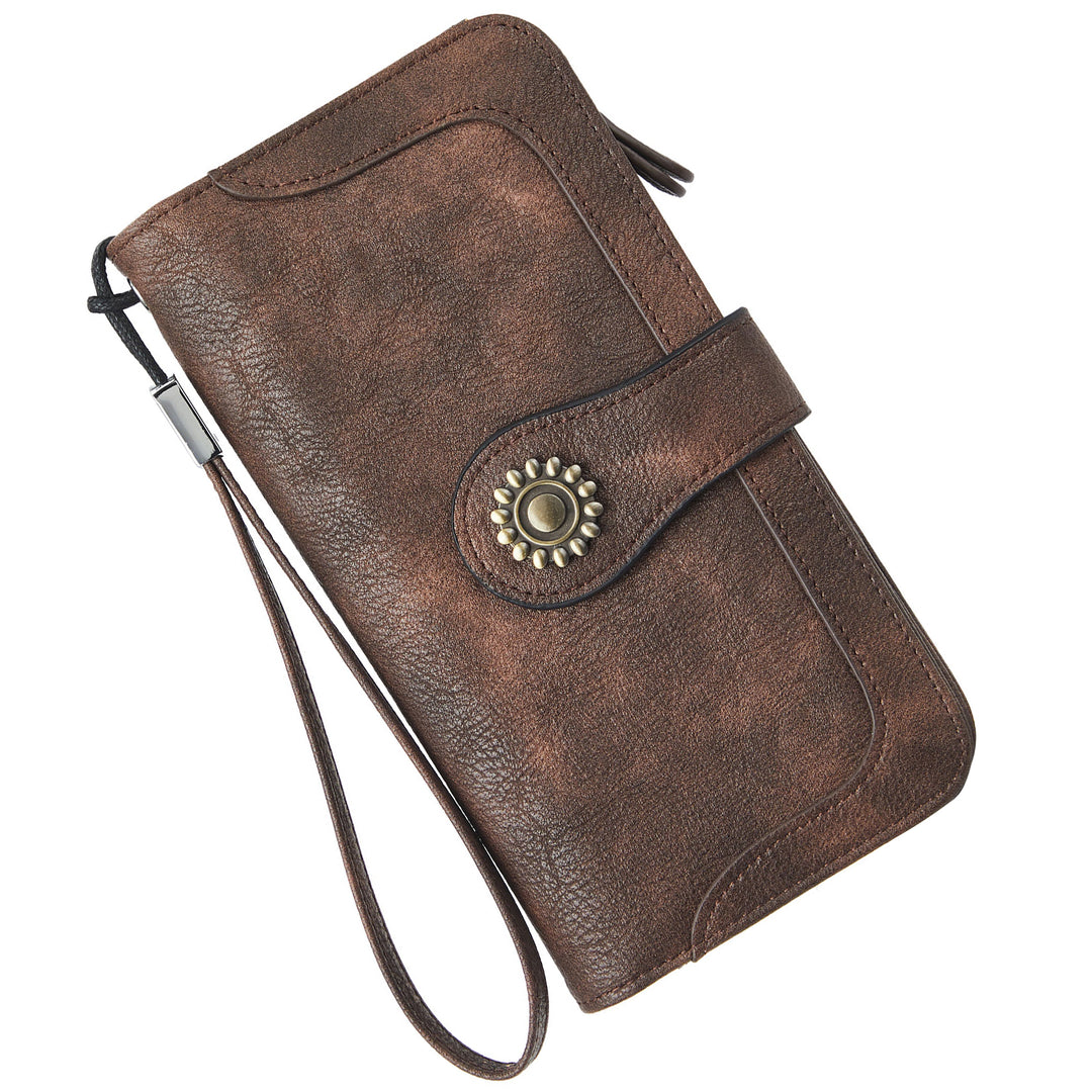 Lomy Sunflower Clasp Large Leather Wristlet Clutch For Women