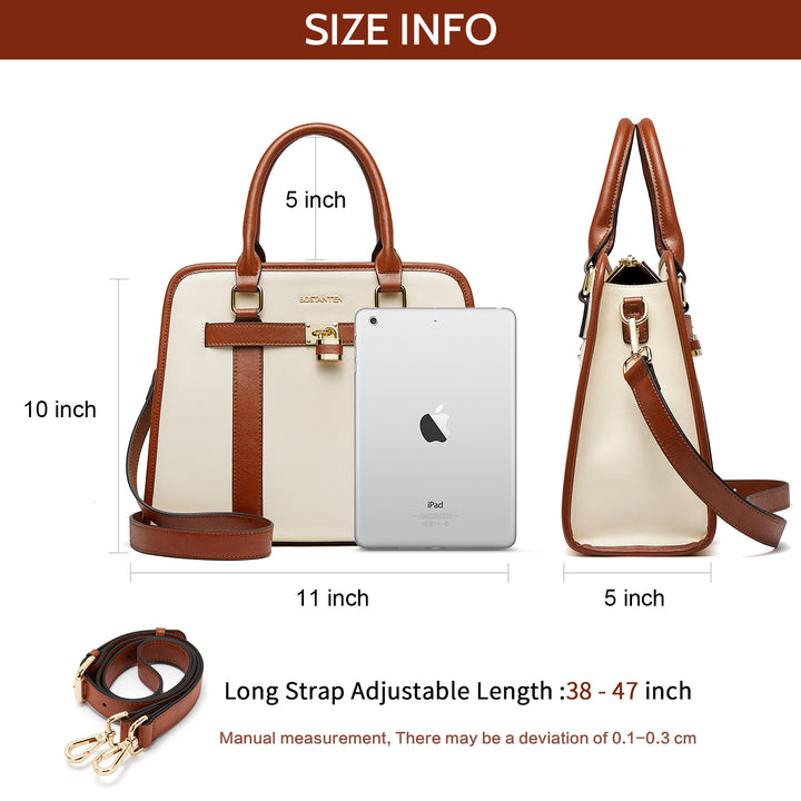 BOSTANTEN Women Leather Handbags Designer Satchel Purses Two-Tone Top Handle Work Shoulder Tote Bags - BOSTANTEN